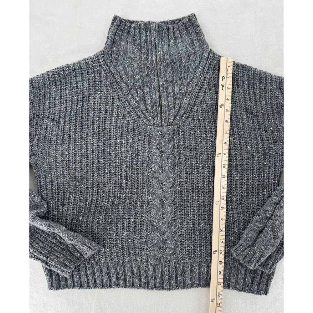 PrAna Womens Gray Cableknit Sweater Wool Blend Mock Neck 1/4 Zip M Cabincore - Picture 9 of 11